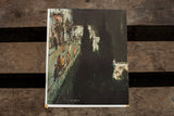 Vintage Sol Wilson City Street lithograph, dark cityscape with figures, brown paper on corners, 14x17.
