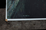 Sol Wilson's signature on vintage lithograph with light lettering and attached brown paper.