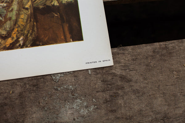 Corner detail of the vintage lithograph with 'PRINTED IN SPAIN' text on heavy paper.