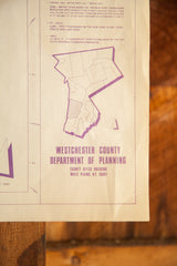 Close-up of purple typography for Westchester County Department of Planning on the 1984 map.