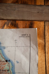 Upper right corner of the vintage Southeast Asia Army Map with 'SHEET 2' and creases.