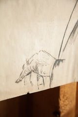 Finely rendered detail of the gentleman's hand from the vintage sketch.