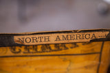 Original aged paper label 'NORTH AMERICA' on the antique pull down map.