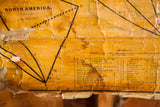 Aged yellowed section of the 1868 North America triangulation map with creases and black lines.