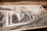 Textured gouache buildings and arched doorways in Zvi Raphaeli's 1960 Safed scene.