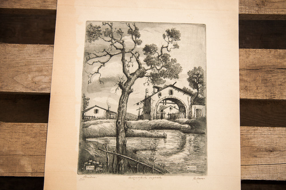 Menim 1940's Etching // ONH Item 1312 Image 1