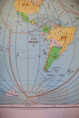 Vintage amateur radio map showing the Western Hemisphere with color-coded zones.