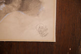 Close-up detail of artist signature Ray Mandello 35 on lower right of vintage portrait.