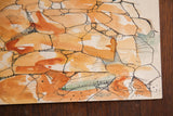 Close-up showing pen, India ink, and watercolor detail on the painted boulders.