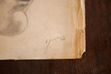 Pencil signature and 1926 date in lower right of flapper drawing with torn, curled paper edge.