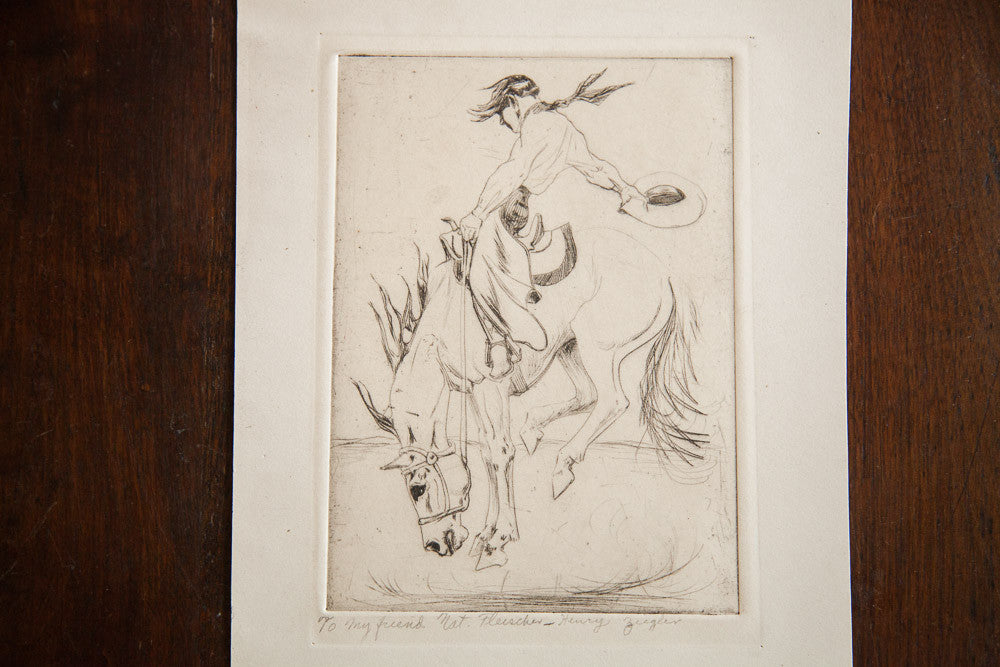 Vintage Ziegler Cowboy Etching // ONH Item 1333 Image 1
