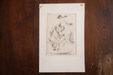 Delicate lines of vintage cowboy etching, featuring horse's legs and Henry Ziegler's signature.