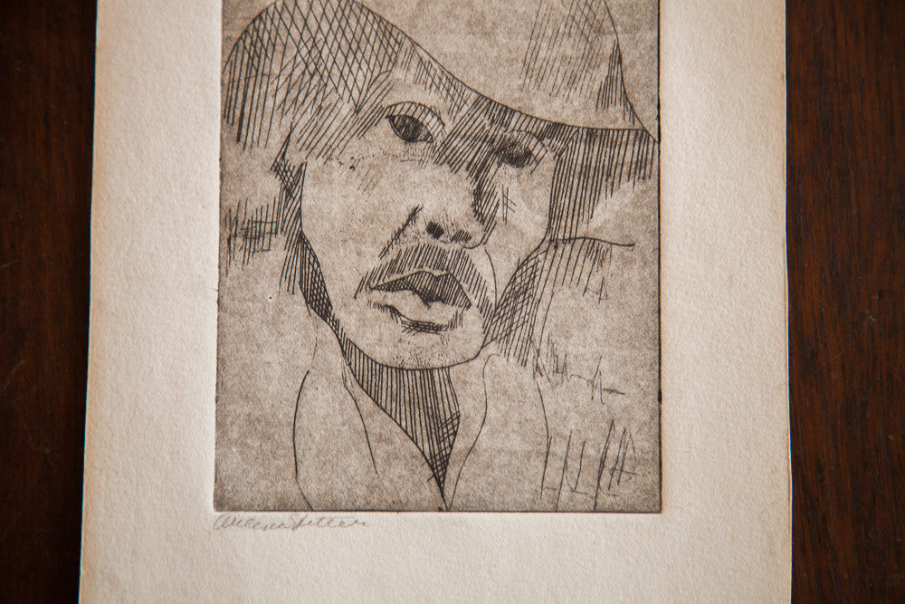Almond Eye Old Man in Hat Etching // ONH Item 1341 Image 1