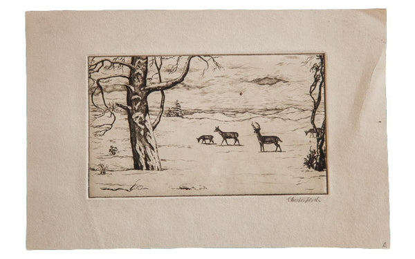 Vintage Winter Snow Covered Scene Etching // ONH Item 1343
