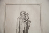 Antique 18th century Italian engraving of Pan, a highly detailed half-man, half-statue figure.