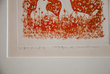 Rustic orange floral detail of etching, with pencil signature and 153/200 edition.