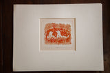 Pencil signature and numbering below the rustic orange dove etching.