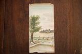 Landscape and Fence Watercolor, upper view with tree, winding path, and creased paper.