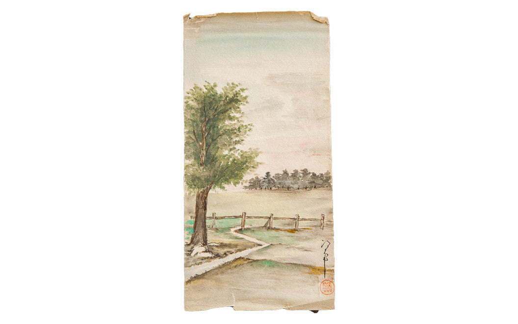 Landscape and Fence Watercolor // ONH Item 1346