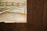 Vintage watercolor painting with artist's signature, red seal, and torn paper edge.
