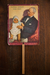 Vintage 1930s Putnam Dyes fan showing founder E.N. Monroe and his great-granddaughter.