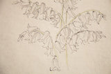 Cluster of casually sketched bell flowers with charcoal lines and celadon stems.