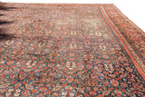 Antique Persian Fereghan carpet field with unique green/teal, pomegranate design, and vibrant border.