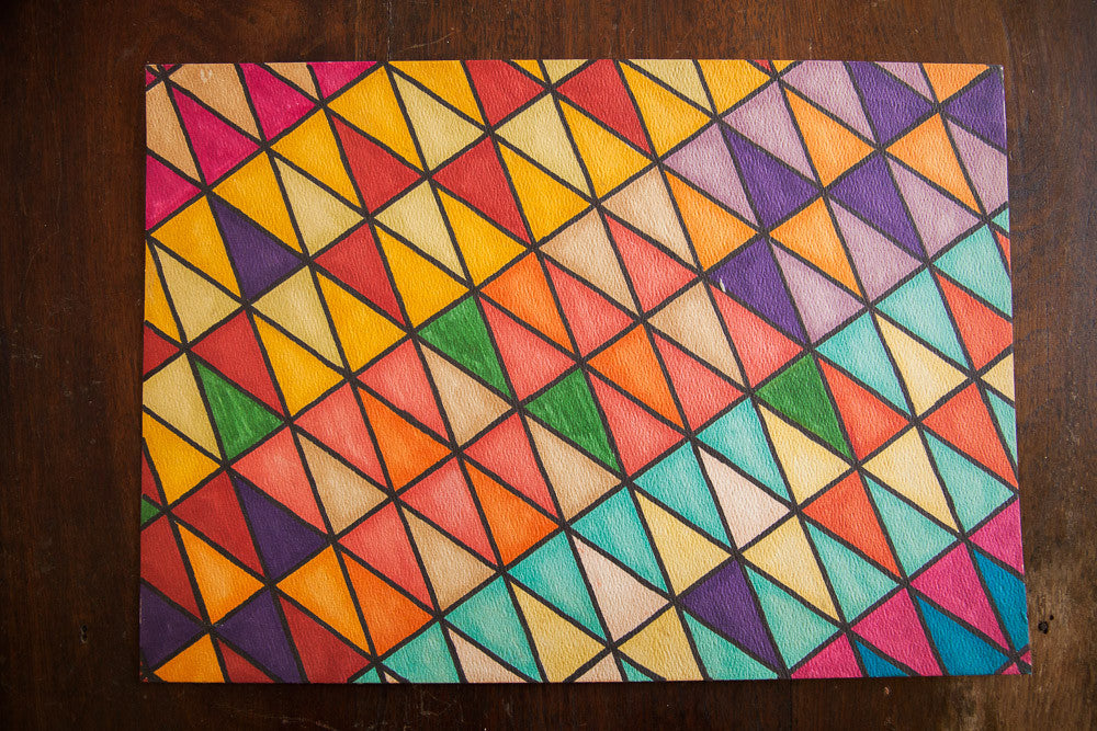 Triangles, Geometric Lattice Art in Ink // ONH Item 1403