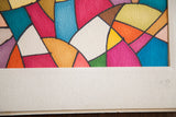 Lower right of Colorful Mosaic art: bright geometric forms, varied textures on card stock and beige mat.