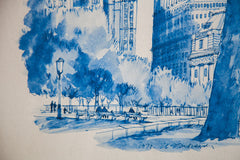 Blue Minimalistic Central Park NYC Lithograph 1 // ONH Item 1411 Image 1