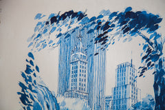 Blue Minimalistic Central Park NYC Lithograph 3 // ONH Item 1413 Image 3