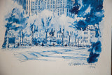 Artist's blue signature and 1972 date on the vintage New York City lithograph.