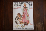 Vintage Saturday Evening Post March 5 1932 lithograph, man in rose evening gown.