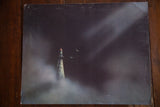 Vintage 1960s Lighthouse in Darkness with Seagulls lithograph, dark sky, visible creasing, 10x16.