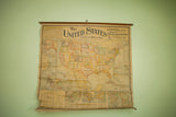 Antique 1901 United States with Cuba Possession wall map on aged canvas, lower edge distressed.