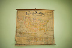 United States with Cuba Possession Antique Wall Map // ONH Item 1433