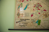 Close-up of Hearne Brothers Orange County NY Polyconic Projection map, bright blue, pink, green.