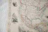 Mid-19th Century North American map, stellar detail, superb outline colors, vignettes. 10x13.5