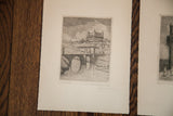Vintage engraving of a city on a hill, showing the bridge and the artist's pencil signature.
