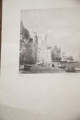 Detailed view of the artist D.R. Peretti's pencil signature on the vintage bromoil print.