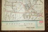 Antique Hastings New York map print detail, showing Hudson River and aged paper.