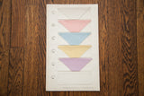 Early 20th-century antique fabric sampler with numbered pastel swatches on aged paper backing.