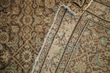 Blanched charcoal antique Hamadan rug, light blue herati field detail, and woven reverse.
