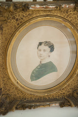 Shabby gold gilt frame with ornate pattern and visible crackle finish.