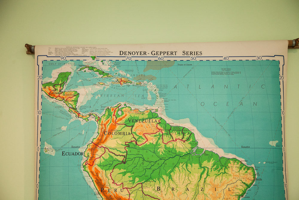 Vintage South America Pull Down Map // ONH Item 1488 Image 1