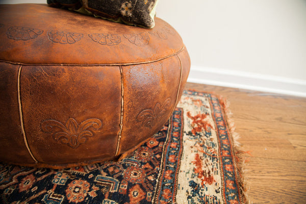 Antique Leather Pouf Ottoman // ONH Item 1489 Image 10
