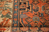 Antique Bijar rug detail of field's herati design merging with European floral border.
