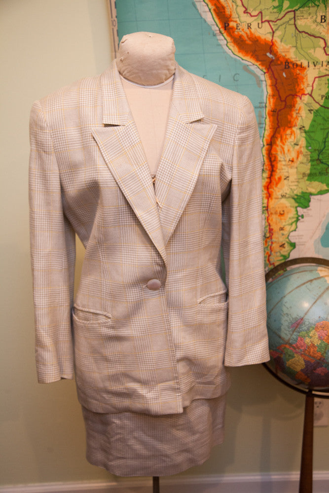 Vintage 80s Christian Dior Womens Suit Size 4 6 Houndstooth Li