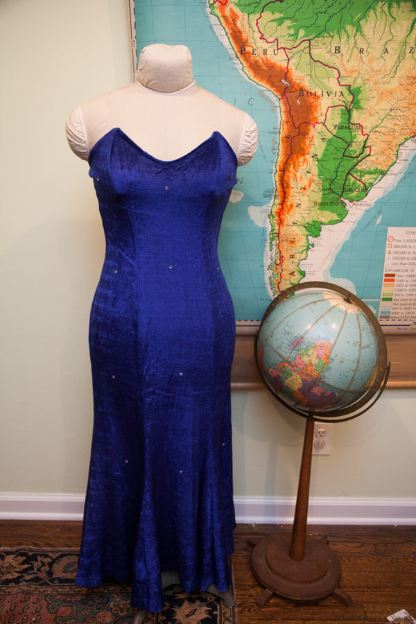 Vintage 80s Betsy Johnson Punk Label Blue Prom Dress // Velvet // ONH Item 1506