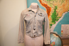 Vintage 70s Wrangler Jean Jacket Hippie Memorabilia // Rolling Stones Queen Music Stitching // Freaks and Geeks Clothing // ONH Item 1507 Image 1